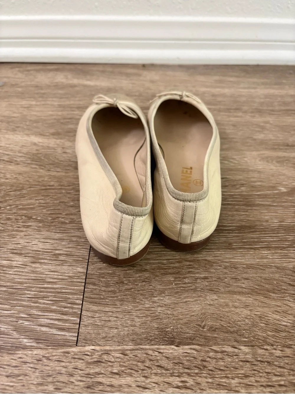 CHANEL Two-Tone Metallic Gold and Cream Ballerina Flats